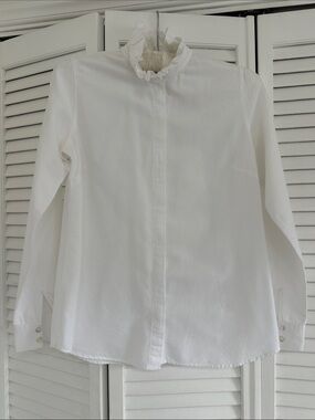 Sezane White Ruffle Collar Long-Sleeve Shirt